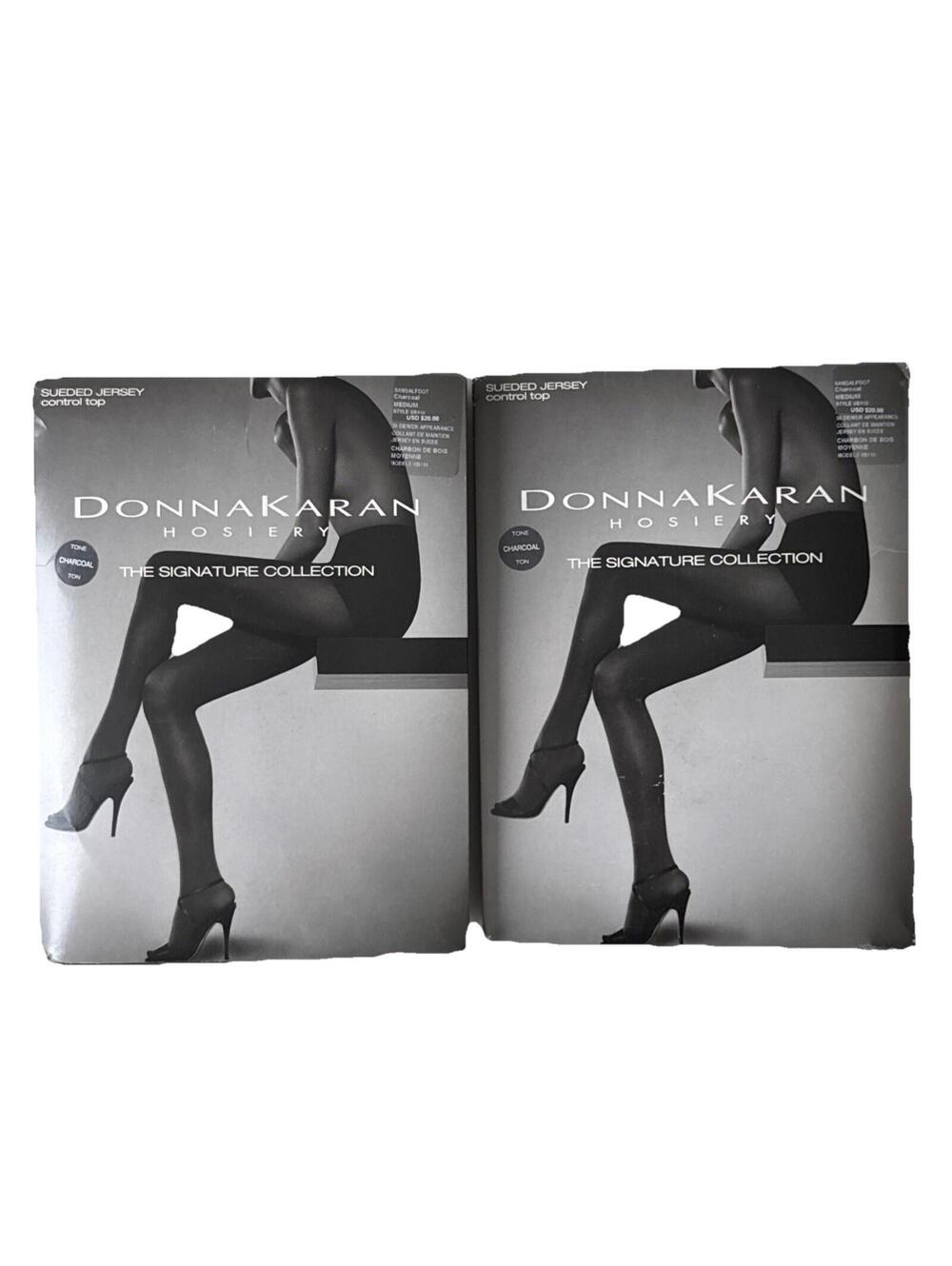 2 Pair Donna Karan Signature Collection Sueded Jersey Charcoal Size M Pantyhose